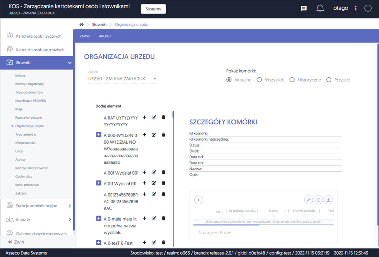 Aplikacja OTAGO przed redesignem – widok 1