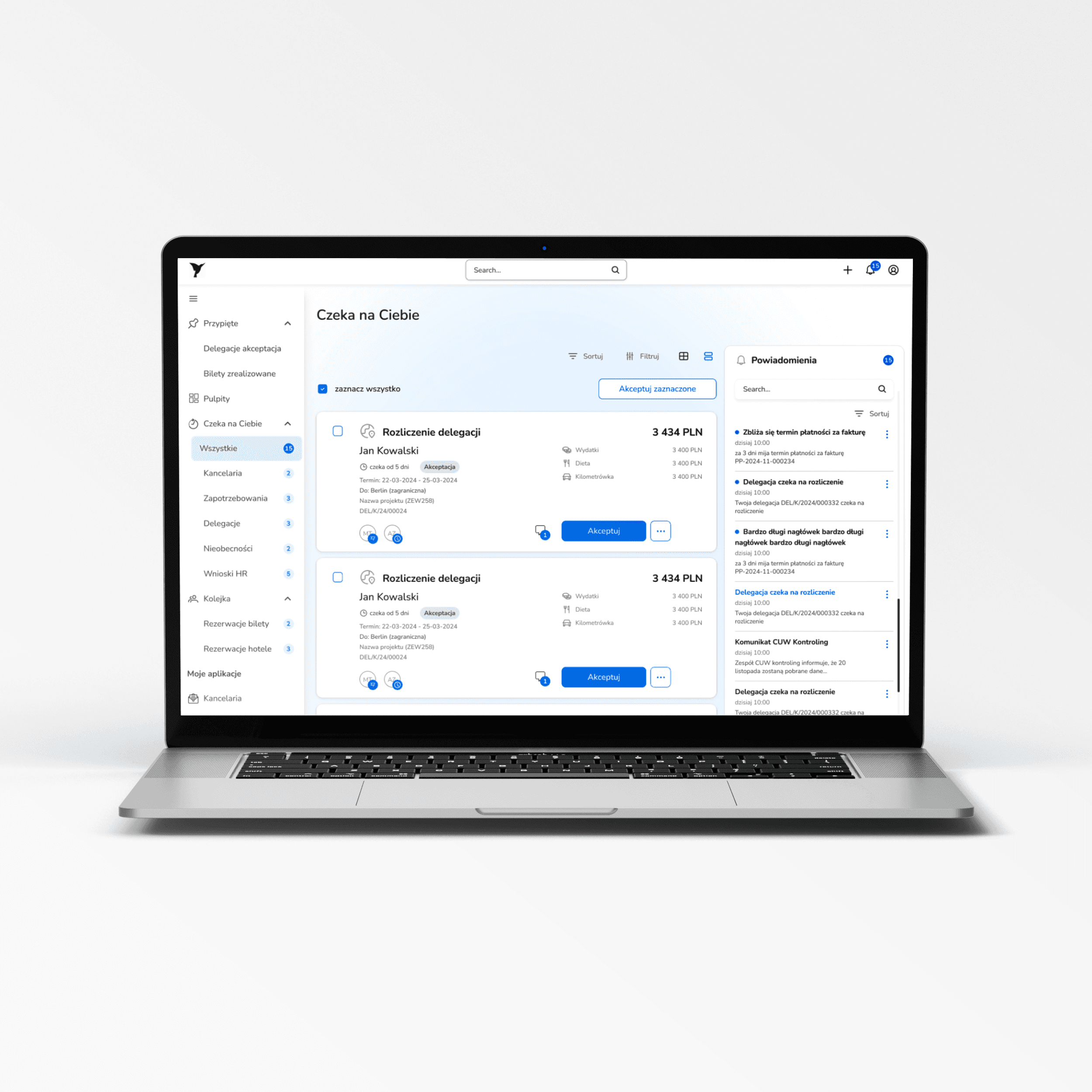 Widok panelu Czeka na Ciebie – dashboard menedżera